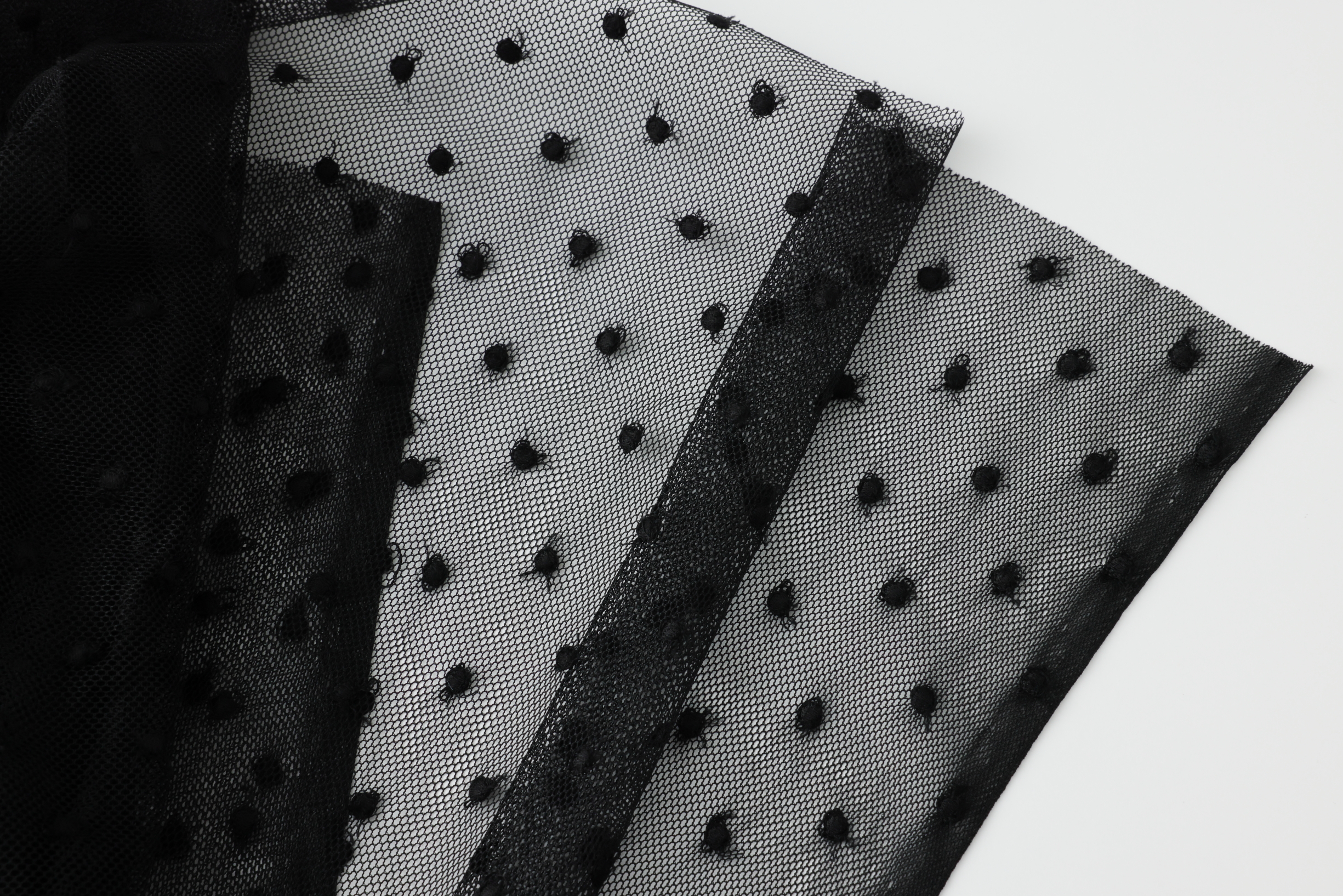 布 黒ドット チュールメッシュ